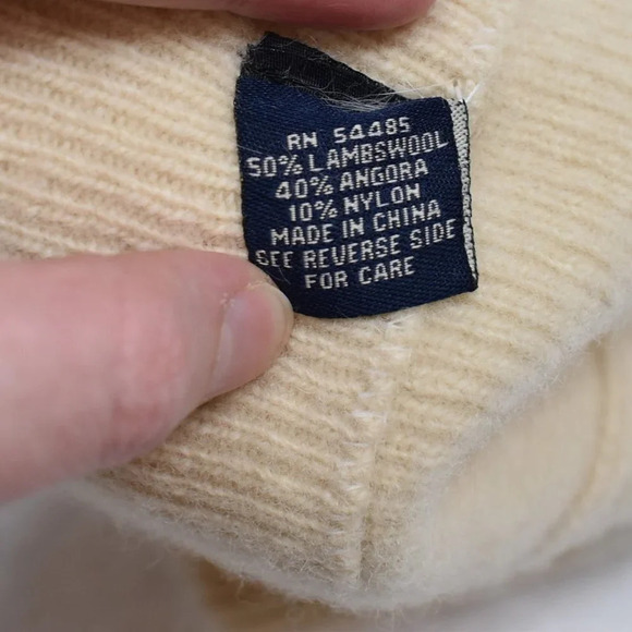 American Eagle Beanie Sz O/S Colorblock Lambs Wool Angora Neutral Minimalist - Picture 6 of 7